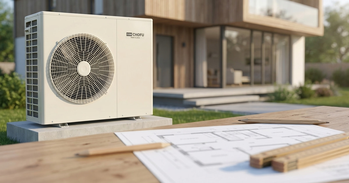 Architekt:in mit Hausplan und Taschenrechner – Konzept-Bild zur Heizlastberechnung für ein österreichisches Einfamilienhaus