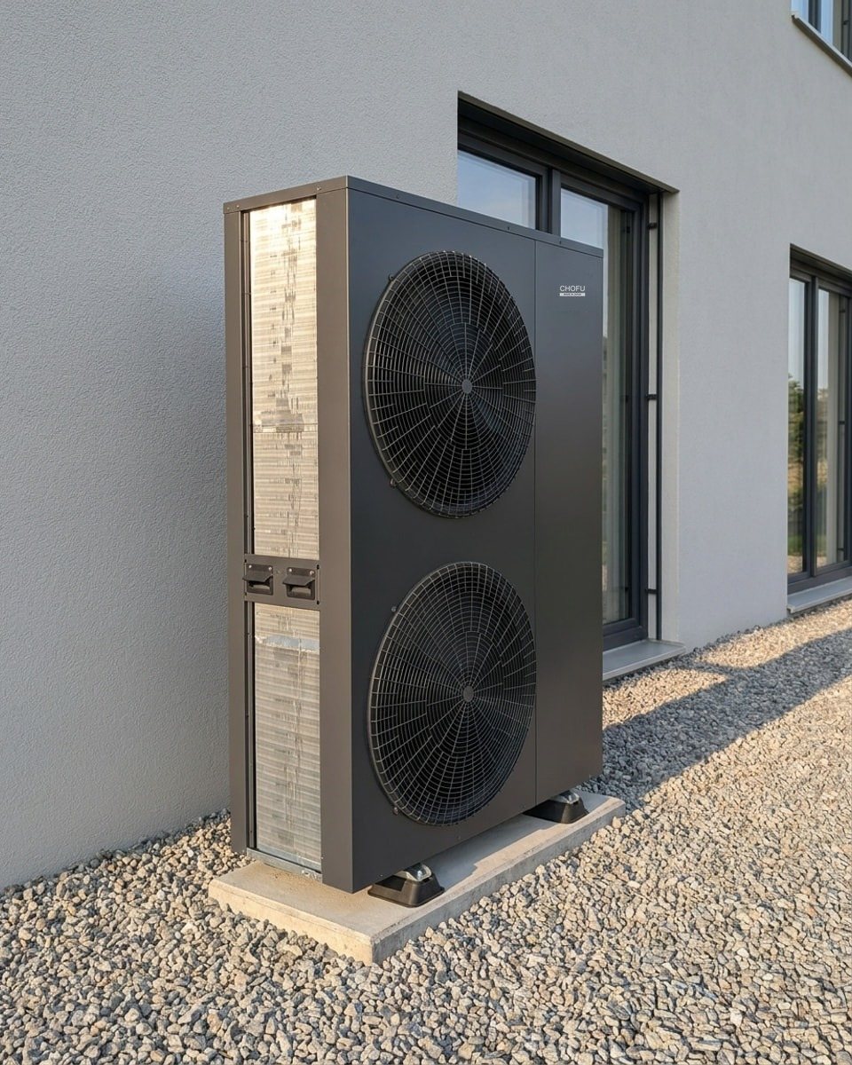 Chofu R290 14 kW – schräg von links mit Verdampfer